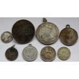 COINS - VARIOUS SILVER SOME WITH SOLDER ATTACHMENTS (8)