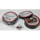 2 TINS EDDIE STOBART COASTERS + LAPEL BADGE