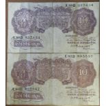 2X PEPPIATT 10/- BANKNOTES E92D & 88D