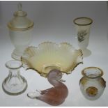 GLASS BIRD BOWL & VASES (6)