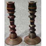 PR OF TURNED TREEN CANDLESTICKS