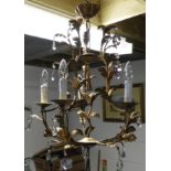 ANTIQUE FRENCH GILDED CRYSTAL DROP CHANDELIER