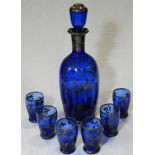 BLUE GLASS OVERLAY LICQUER SET