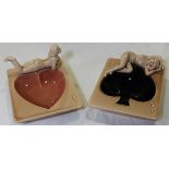 2 JAPANESE ACE OF HEARTS & SPADES ASHTRAYS