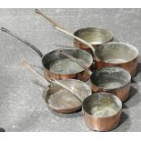 5 COPPER SAUCEPANS + A FRYING PAN