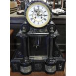 VICTORIAN PRESENTATION BLACK MARBLE COLUMNED TIMEPIECE WITH MERCURY PENDULUM