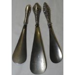 3 SILVRER HANDLED SHOE HORNS