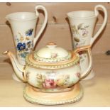 VICTORIAN ROSE DECOR TEAPOT + STAND + 2 PURBECK JUGS