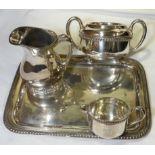 INTERNATIONAL SILVER CO TRAY, 2 JUGS,BOWL ETCHED WITH ANCHOR & ROPE U.S.N