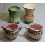 4 PCES SYLVAC - VASE 676, 5042 SPRING ONION VASE + 1134 + 40 SHAMROCK CAULDRON & JUG