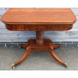 REGENCY FOLD TOP TEA TABLE ON 4 LEG PEDESTAL BASE WITH BOX WOOD STRINGING