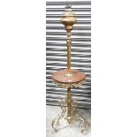 GILDED METAL EXTENDING LAMP STAND WITH MAHOGANY TRAY TABLE TO BASE