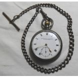 SILVER CASED POCKET WATCH BY MORRISON CHAPMAN BARNSTAPLE WITH WATCH CHAIN