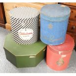 4 CARDBOARD HAT BOXES, HARRODS, ATTABOY, LINCOLN BENNETT + 1 RED ONE