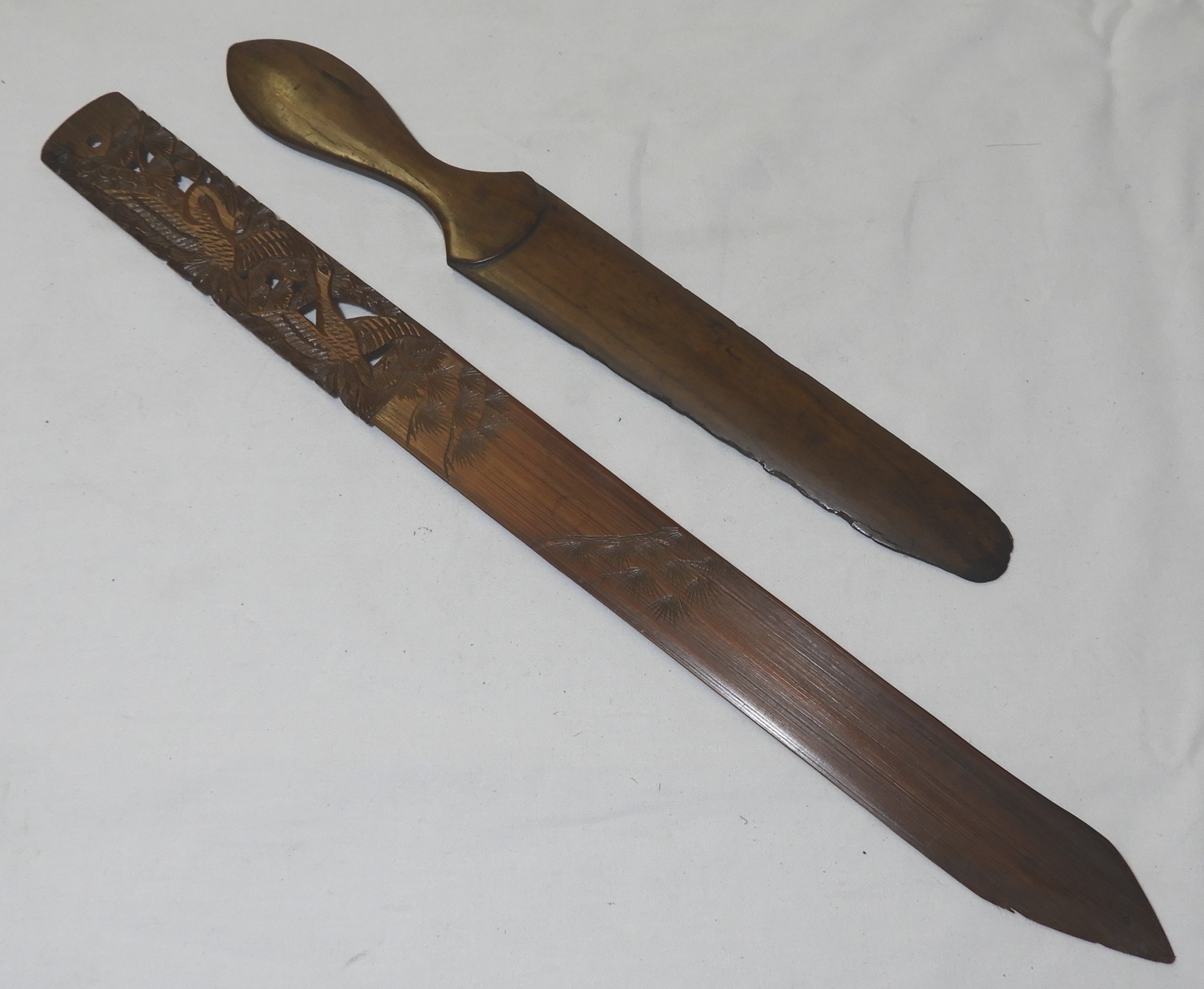 2 FRUITWOOD PAGE TURNERS (1 CARVED)