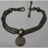 SILVER WATCH CHAIN WITH SILVER COIN FOB DAD