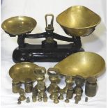 KITCHEN BALANCE SCALES & QUANTITY OF BRASS CHURN & DUMP WEIGHTS