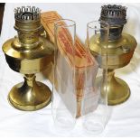 2 BRASS OIL LAMPS WITH FUNNELS