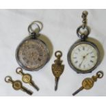 2 SILVER FOB WATCHES &4 KEYS