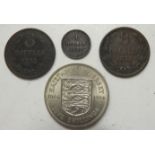 1966 JERSEY CROWN, 2X GUERNSEY 8 DOUBLES & 1830 ONE DOUBLE