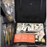 WINDSOR NEWTONS BLK ARTISTS BOX + QTY OF BRUSHES