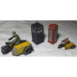 DINKY POLICE & RED TELEPHONE BOXES & 2 AA MOTORBIKES (4)