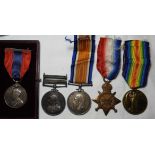 MEDALS - GROUP OF 5 - SOUTH AFRICA WITH 2 CLASPS, GEORGE VI FAITHFUL SERVICE & WORLD WAR ONE TRIO TO