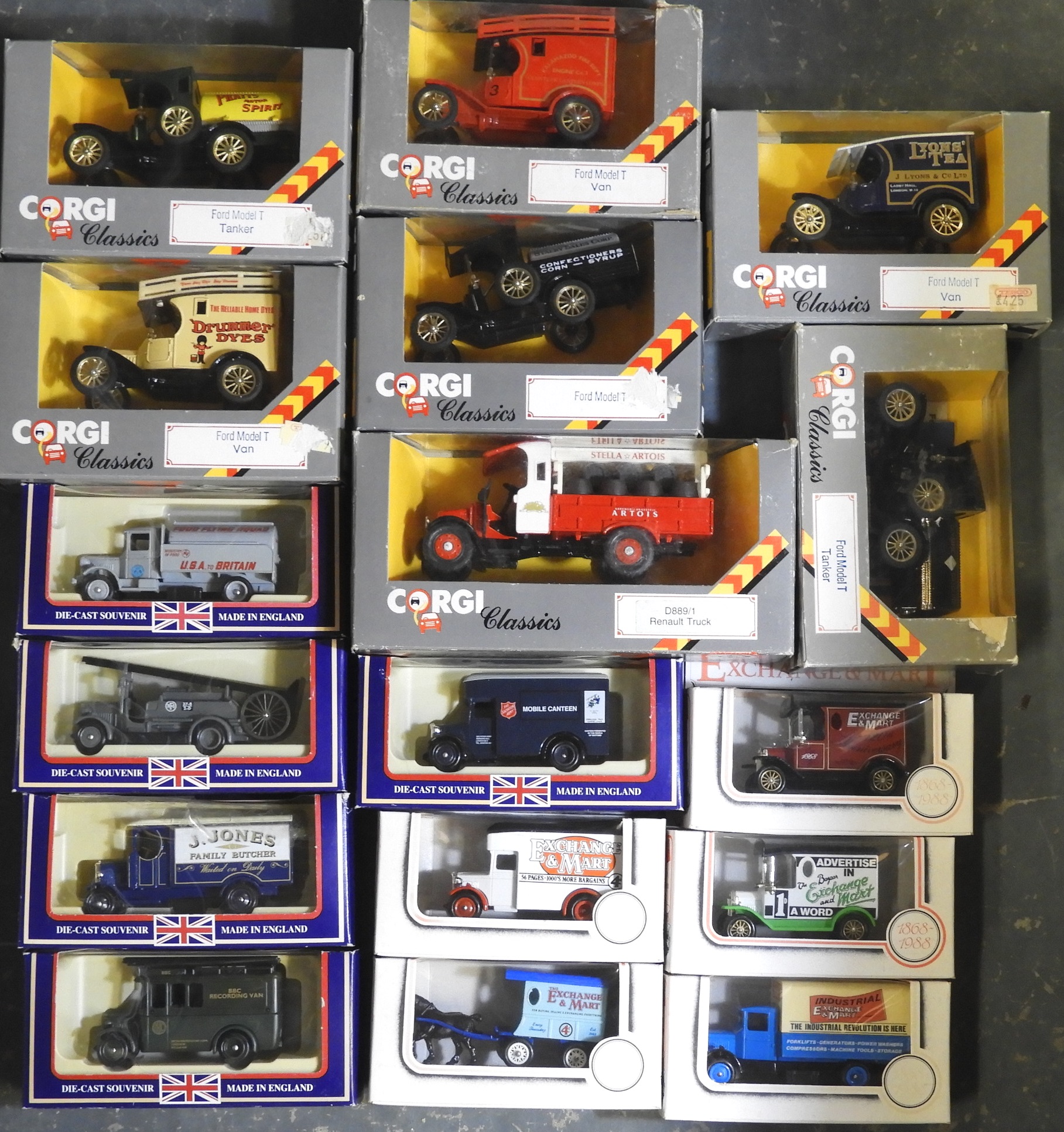 5 BOXED DADS ARMY DIECAST TOYS + 5 EXCHANGE & MART DIECAST TOYS + 7 BOXED CORGI CLASSIC VEHICLES