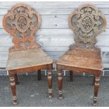 PR CARVED OAK HALL CHAIRS