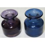 2 SQUAT ART GLASS VASES