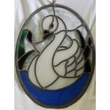 STAINED GLASS OVAL SWAN PLAQUE