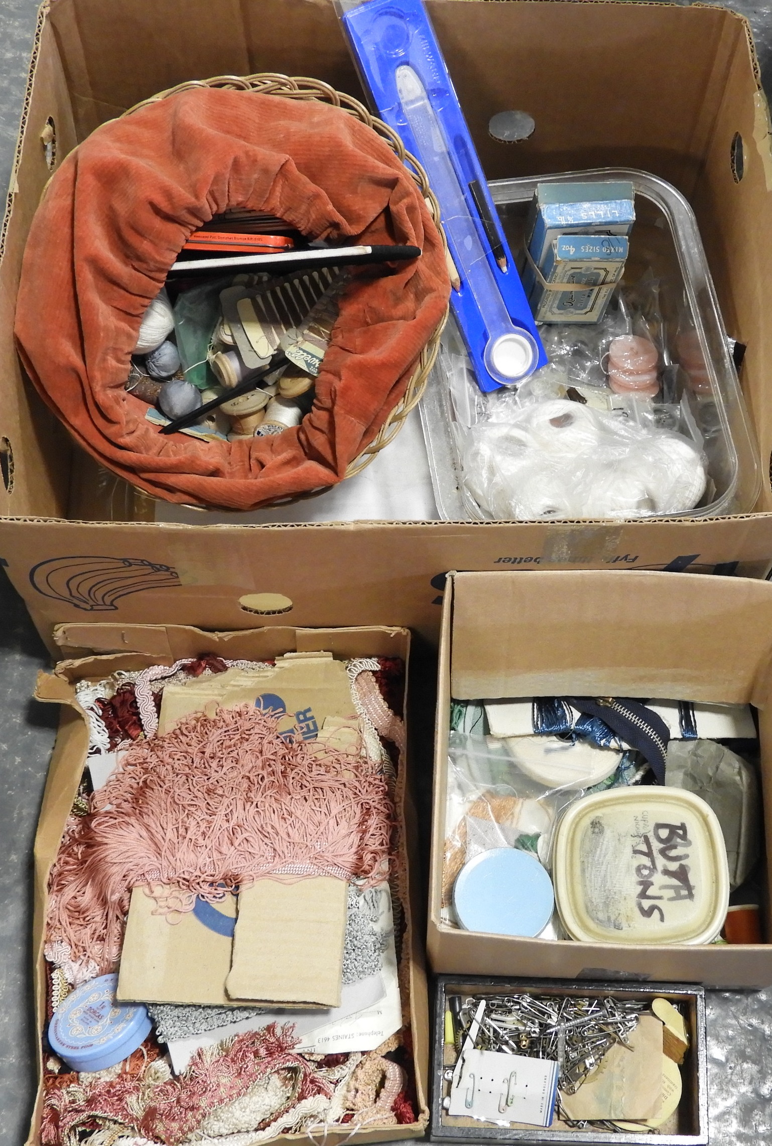 BOX OF SEWING ACCESSORIES