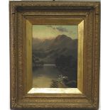 D HICKS OIL PAINTING ON CANVAS OF MOUNTAINS IN GILT FRAME