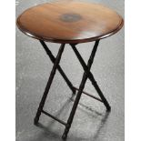 MAHOGANY CIRCULAR FOLDING TABLE WITH PAINTED CENTRE 24'DIAM