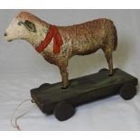 CHILDS PULL ALONG TIN SHEEP TOY 6.5" tall 7" long
