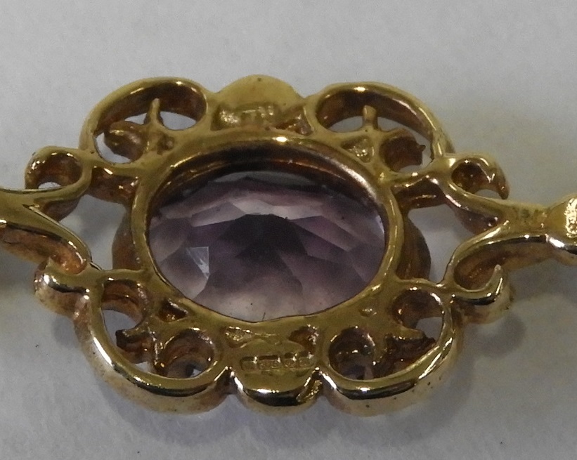 9CT GOLD AMETHYST SET BRACELET, PENDANT & 1 EARRING - Image 2 of 2