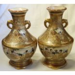 PAIR JAPANESE GILDED SATSUMA VASES 7'H