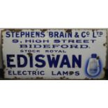 ENAMEL SIGN STEPHENS BRAIN & Co LTD, BIDEFORD, DEVON EDISWAN ELECTRIC LAMPS 48' X 24'