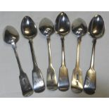 SILVER 6 TEASPOONS WILLIAM WELCH JNR EXETER 1825 93.54G