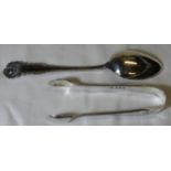 SILVER SUGAR TONGS & A SPOON 60G