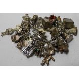 SILVER PADLOCK CLASP CHARM BRACELET WITH 25 CHARMS