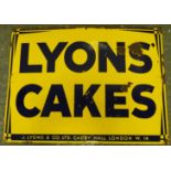 ENAMEL SIGN LYONS CAKES 39' X 30'