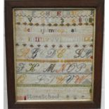 OAK FRAMED VICTORIAN SAMPLER STONE SCHOOL