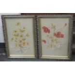 PAIR FRAMED FLORAL SILKWORK PICTURES