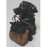 COLD PAINTED INKWELL IN FORM OF DACHSHUND HOLDING A BAGFUL OF PUPPIES