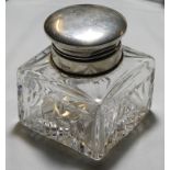 SILVER LIDDED GLASS INKWELL