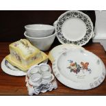 3 BREAD PLATES, CHEESE DISH, 2 JELLY MOULDS, WARMING PLATE & ST MICHAELS MOUNT SOUVENIR CRUET