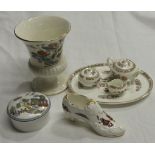 WEDGWOOD MINIATURE 3 PCE TEA SERVICE TO TRAY, VASE, POT & LID & PARAGON SHOE