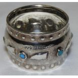 LIBERTY & CO 1903 SILVER & GEMSTONE NAPKIN RING - 1 STONE DAMAGED 26.7G