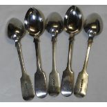 SILVER 5 TEASPOONS EDWARD OSMENT EXETER 1859 95.4G